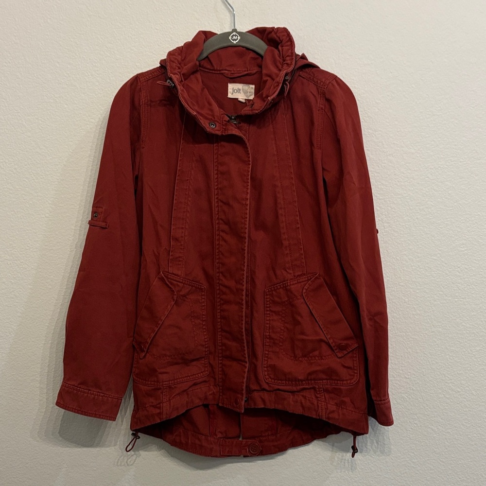 Jolt Brick Red Utility Jacket Transitional layering classic zip up with hood